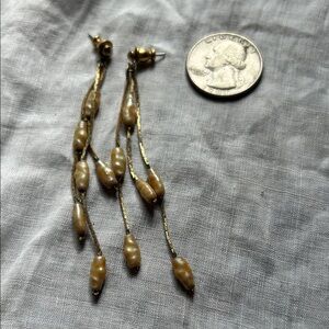 Elegant Gold and Cream Dangle vintage pearl Earrings